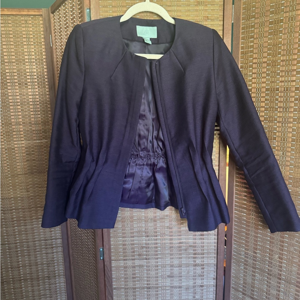 H&M Dark Navy Open-Front Peplum Blazer
